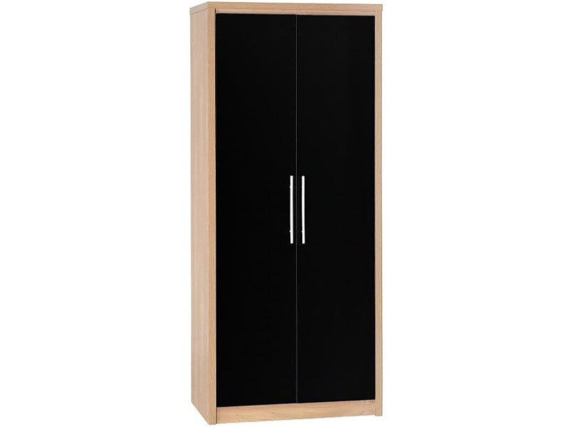 Seville 2 Door Wardrobe Light Oak Effect Veneer Black High Gloss