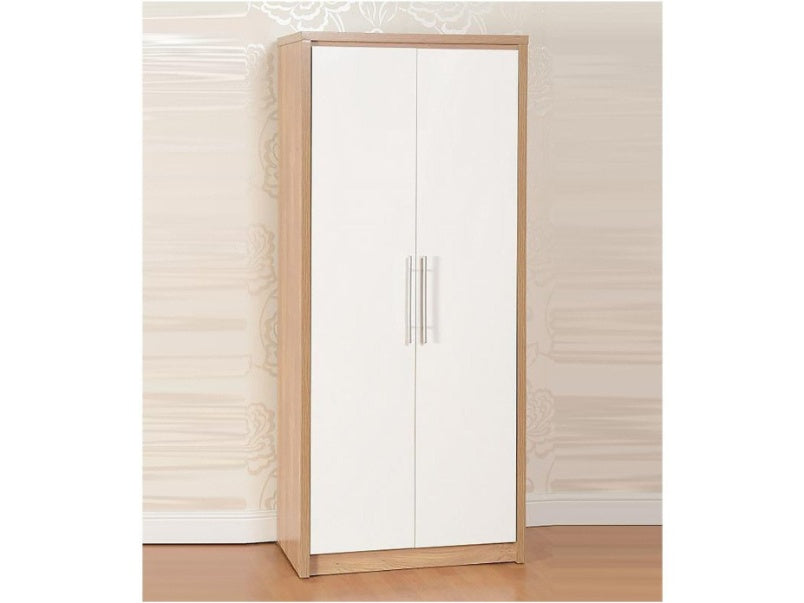 Seville 2 Door Wardrobe Light Oak Effect Veneer White High Gloss