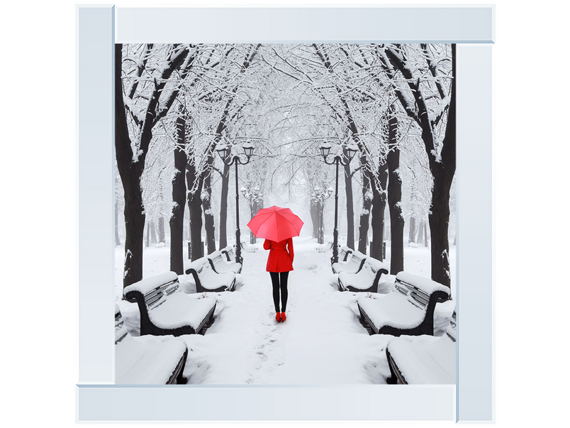 Red umbrella walk in the park