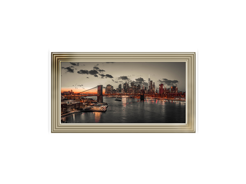 Evening view of Lower Manhattan sky|skyline with Brooklyn bridge over East river
