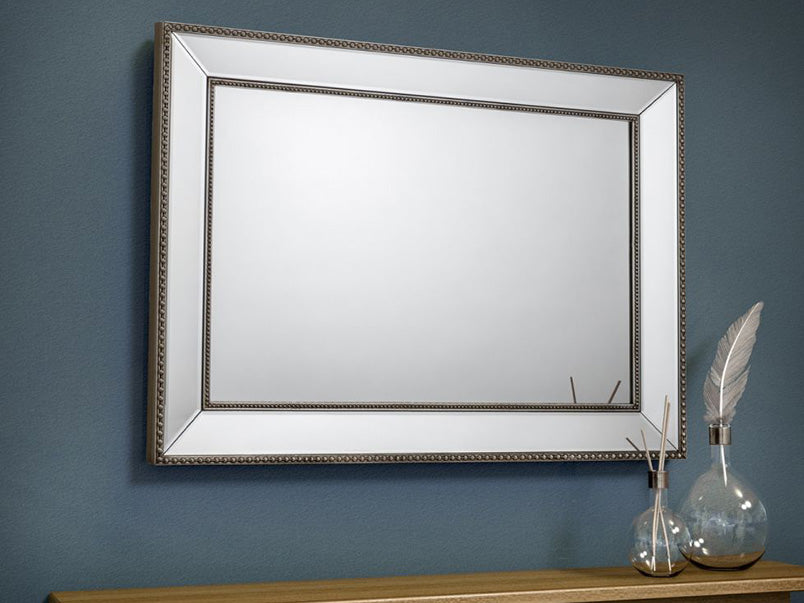 Symphony Beaded Wall Mirror Pewter With Bevelled Glass
