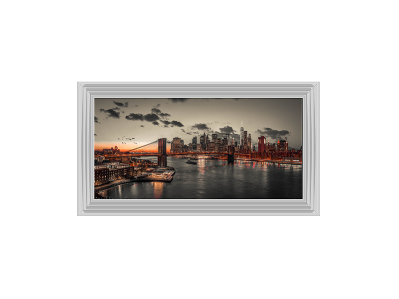 Evening view of Lower Manhattan sky|skyline with Brooklyn bridge over East river