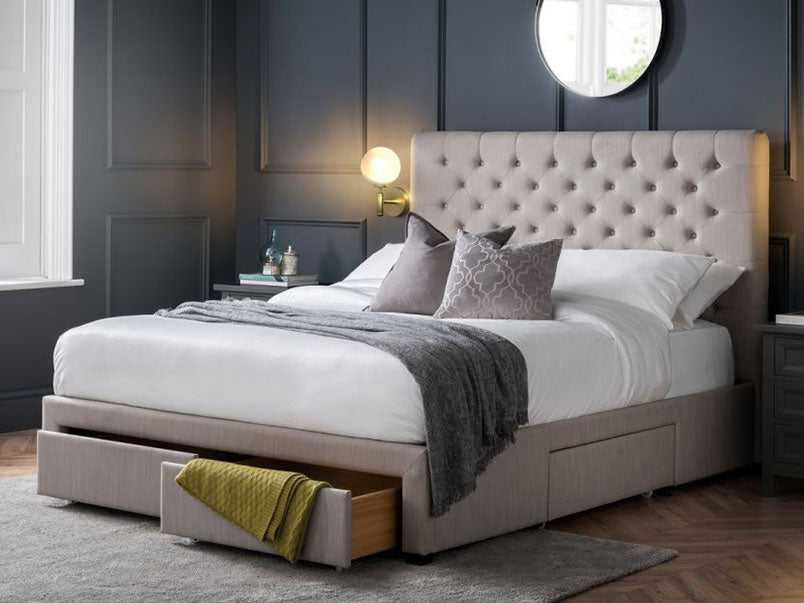 Wilton Deep Buttoned 4 Drawer Bed Grey Linen